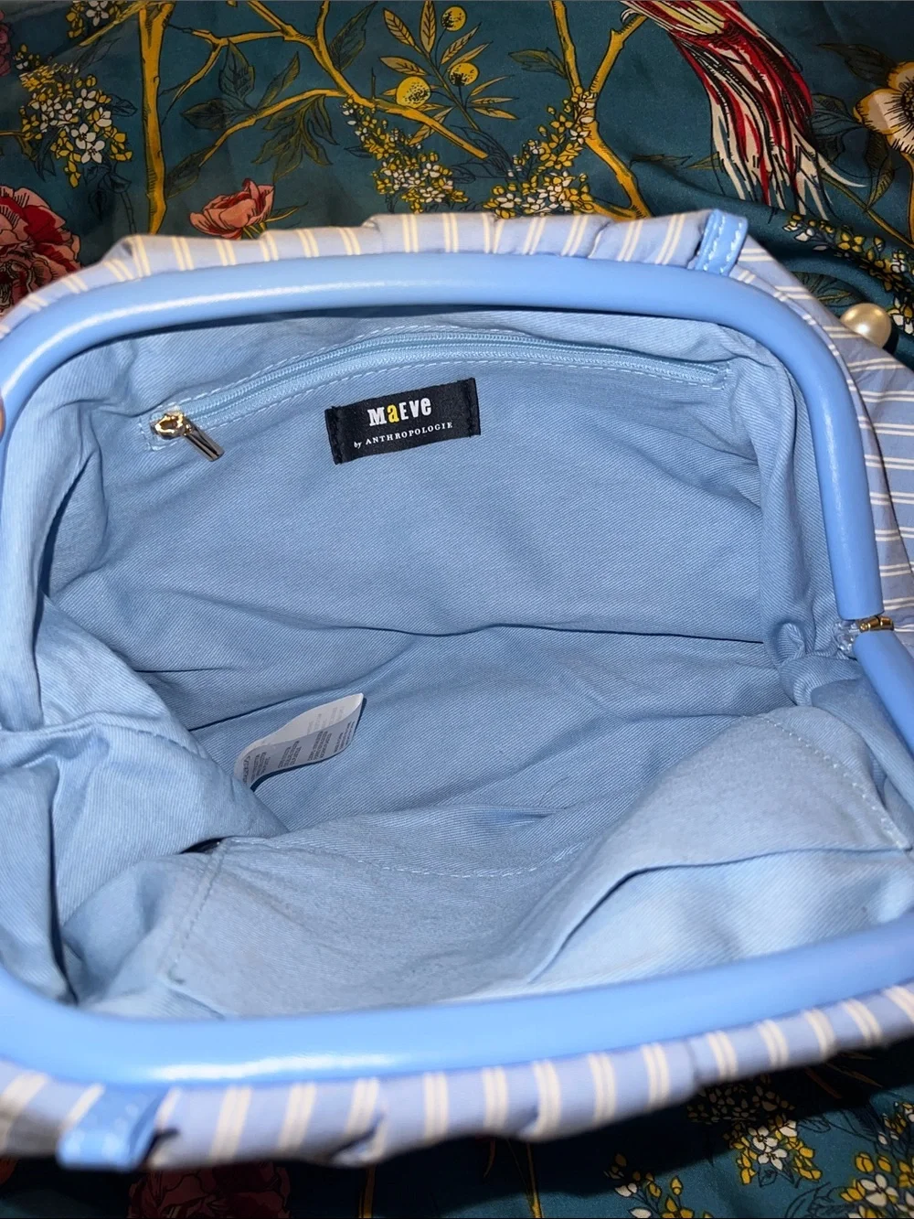 Maeve by Anthropologie Blue Pinstripe and Pearl Clutch